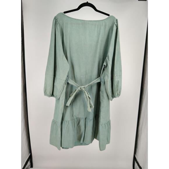 Ava‎ & Viv A-Line Dress 2X Balloon 3/4 Sleeve Tiered Cotton Tie Back Teal NWT - Picture 7 of 14